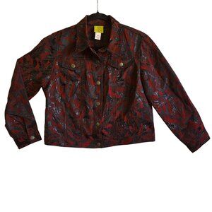 Whimsigoth Jacket Womens 14P Button Front Red Black Metallic Goth Grunge Punk